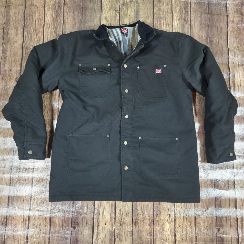 Wrangler Workwear Blanket Lined Barn Chore Jacket Mens L Black Heavy Gorpcore